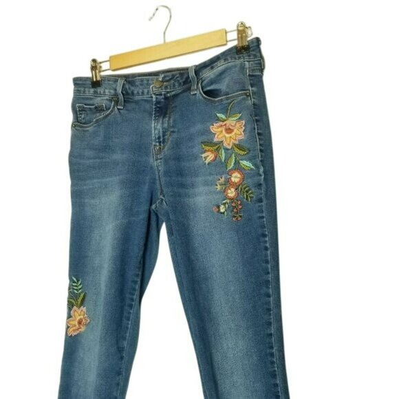 Old Navy Rockstar Mid-Rise Embroidered Floral Skinny Jeans Womens 6 Blue Denim - Picture 8 of 16